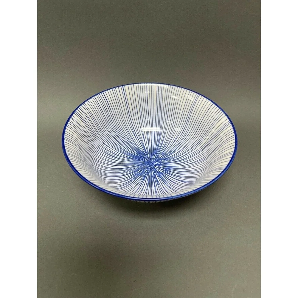 Eyeful Home Serving Bowl Blue White Striped Dishwasher Microwave‎ Oven Safe